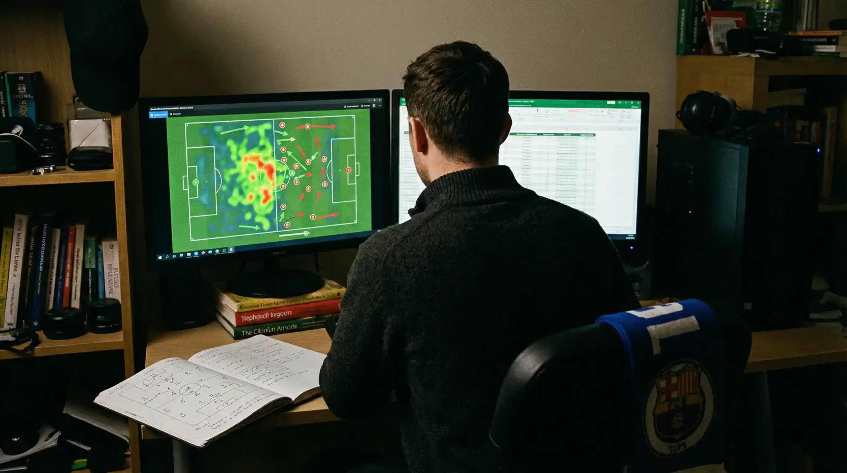 Analyste consultant des statistiques de football sur un ordinateur portable