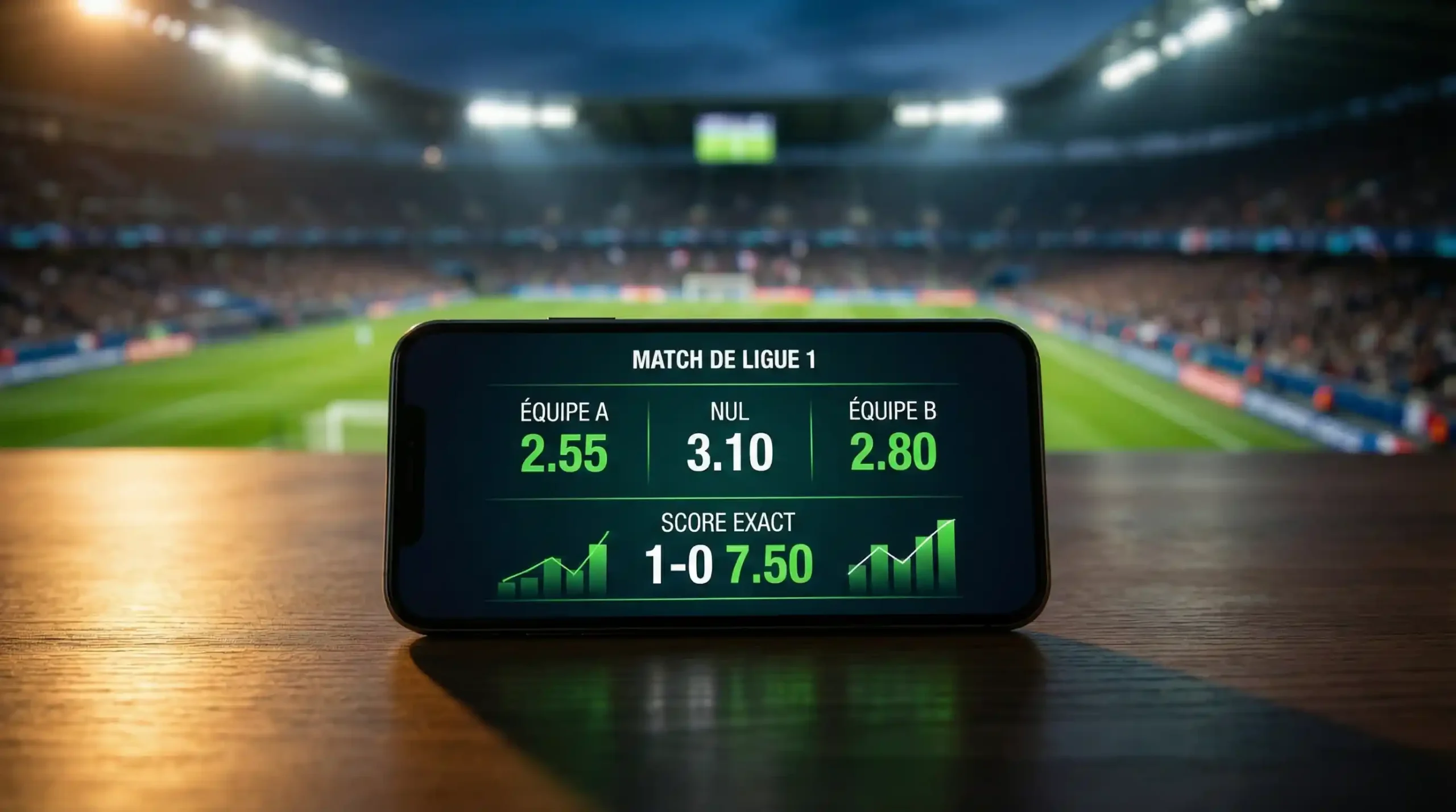 Tableau de cotes de paris sportifs sur un match de Ligue 1 de football français