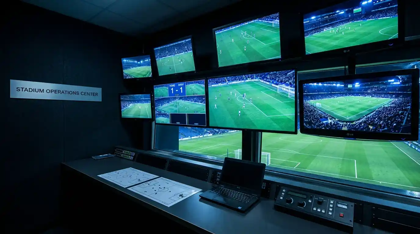 Stade de football français avec système de surveillance lors d'un match de Ligue 1