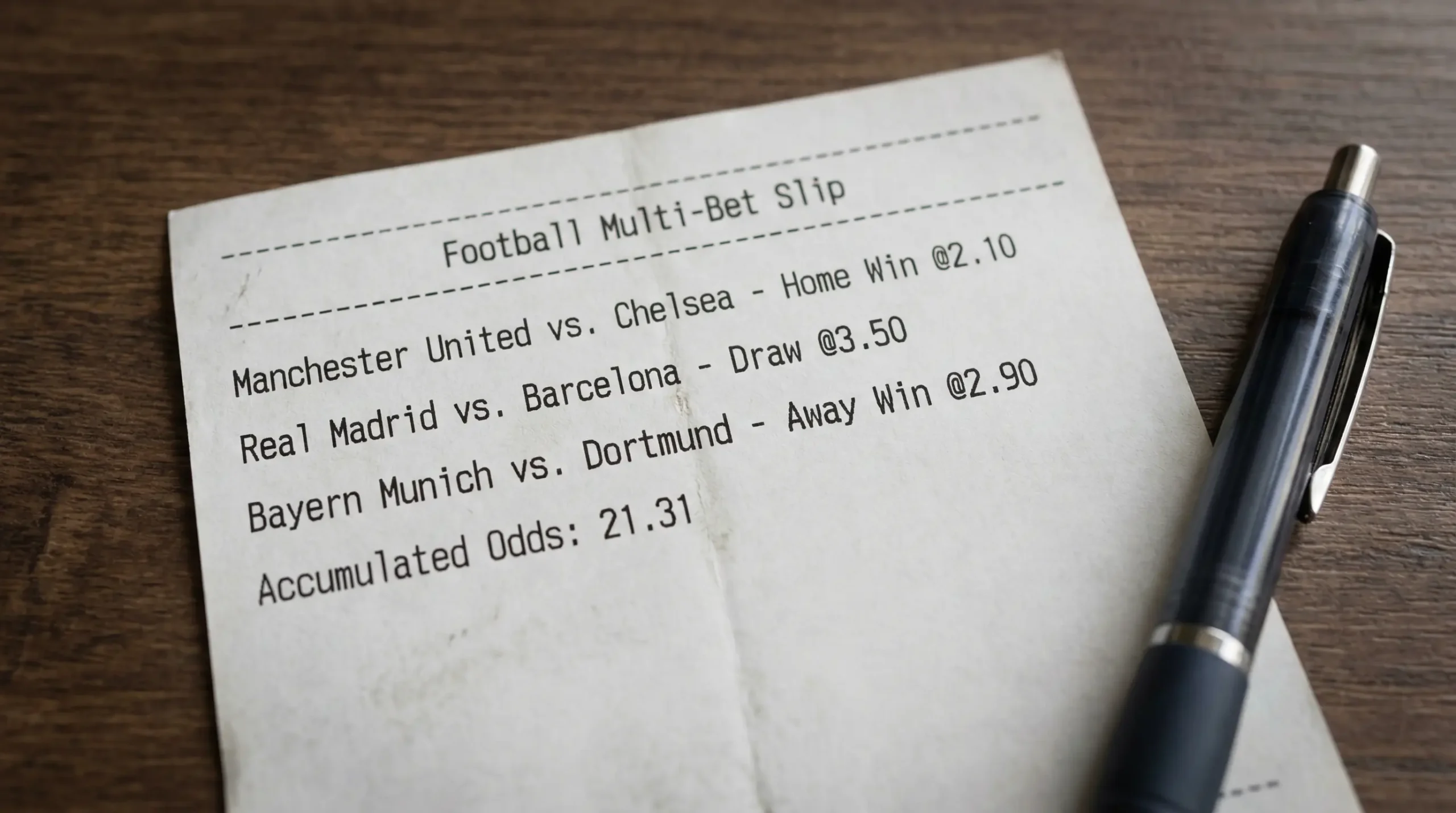 Ticket de pari combiné avec plusieurs sélections de matchs de football