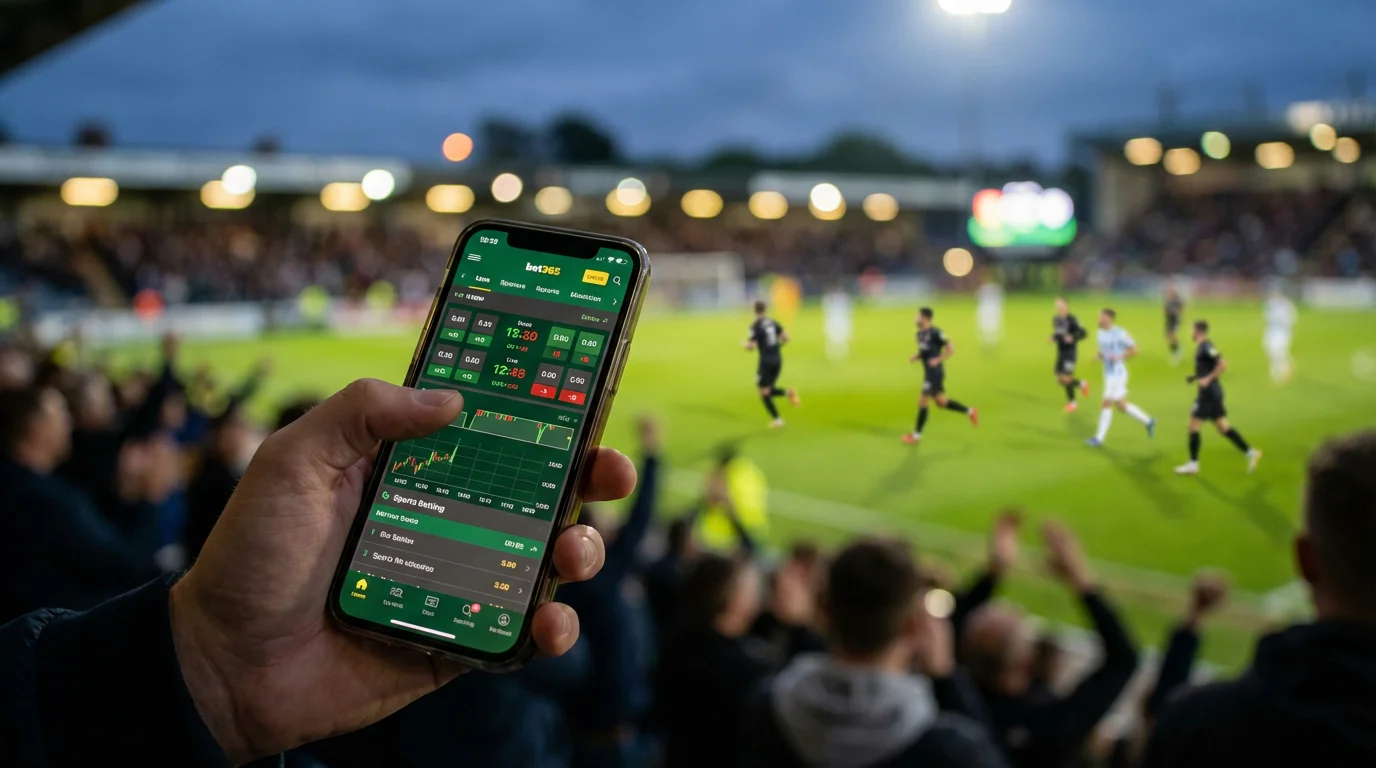 Smartphone affichant des cotes en direct lors d'un match de football de Ligue 1