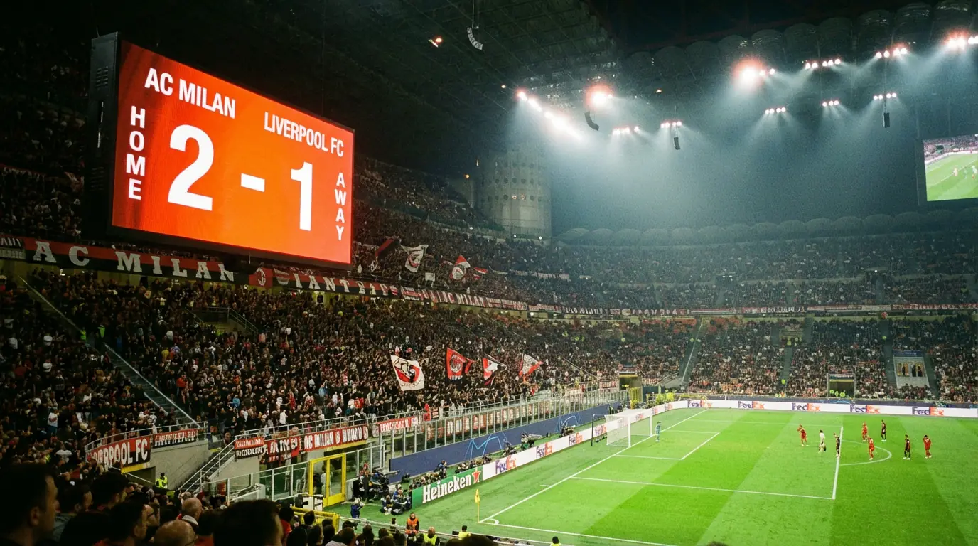 Panneau d'affichage de score dans un stade de football montrant un résultat de match