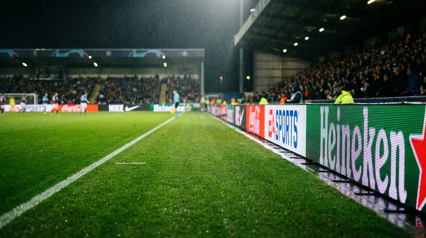 Panneaux publicitaires LED en bordure d'un terrain de football professionnel
