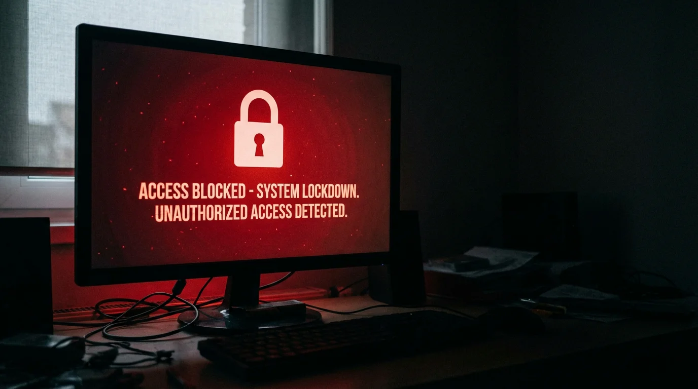 Écran d'ordinateur affichant un avertissement de site bloqué par les autorités françaises